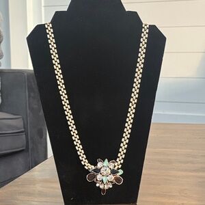 Banana Republic Statement Gold Necklace with Multicolor Gemstone Pendant